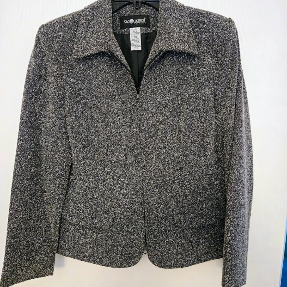 Sag Harbor short‎ textured gray blazer jacket Size M